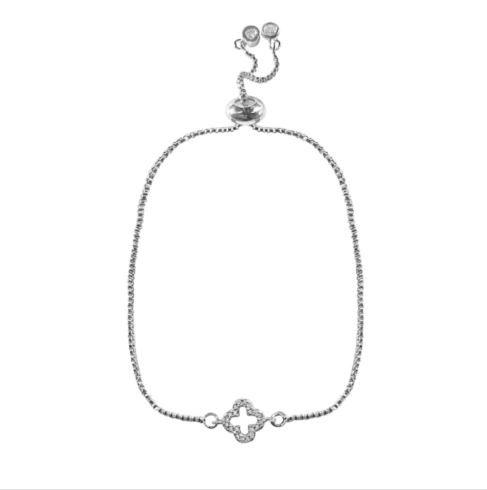 Open Quatrefoil Clover Bolo Pull Bracelet in Silver #3
